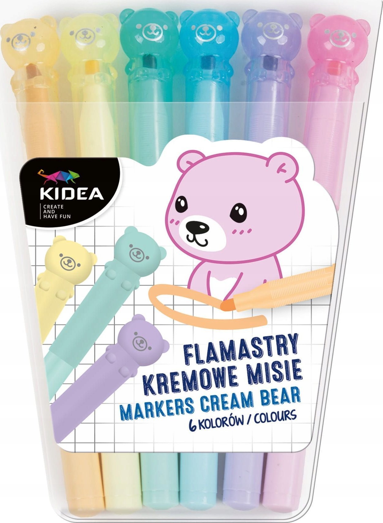 Piórnik Derform Flamastry kremowe Misie 6 kolorów Kidea
