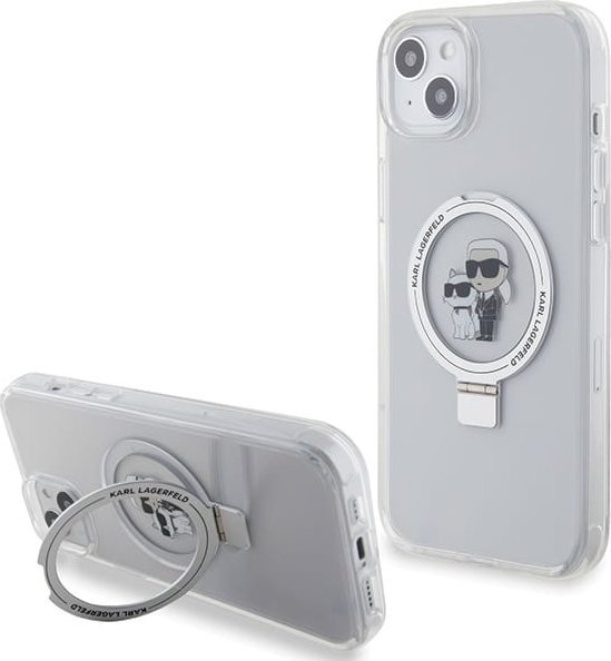 Etui Karl Lagerfeld KLHMP15MHMRSKCH Apple iPhone 15 Plus / 14 Plus hardcase Ring Stand Karl&Choupettte MagSafe biały/white
