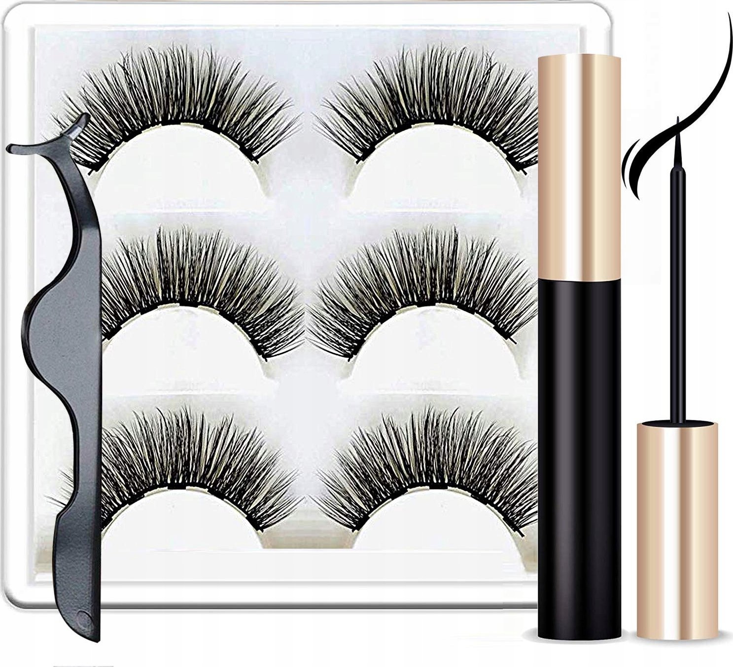 Korbi SZTUCZNE RZĘSY MAGNETYCZNE 3 PARY PĘSETA EYELINER