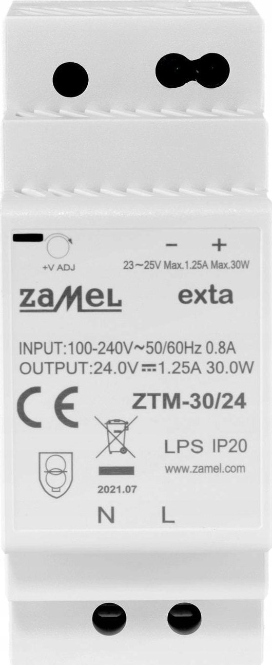 Zamel Zasilacz impulsowy montowany na szynie TH-35 (DIN) , 30W, 24V DC typ: ZTM-30/24 EXT10000282