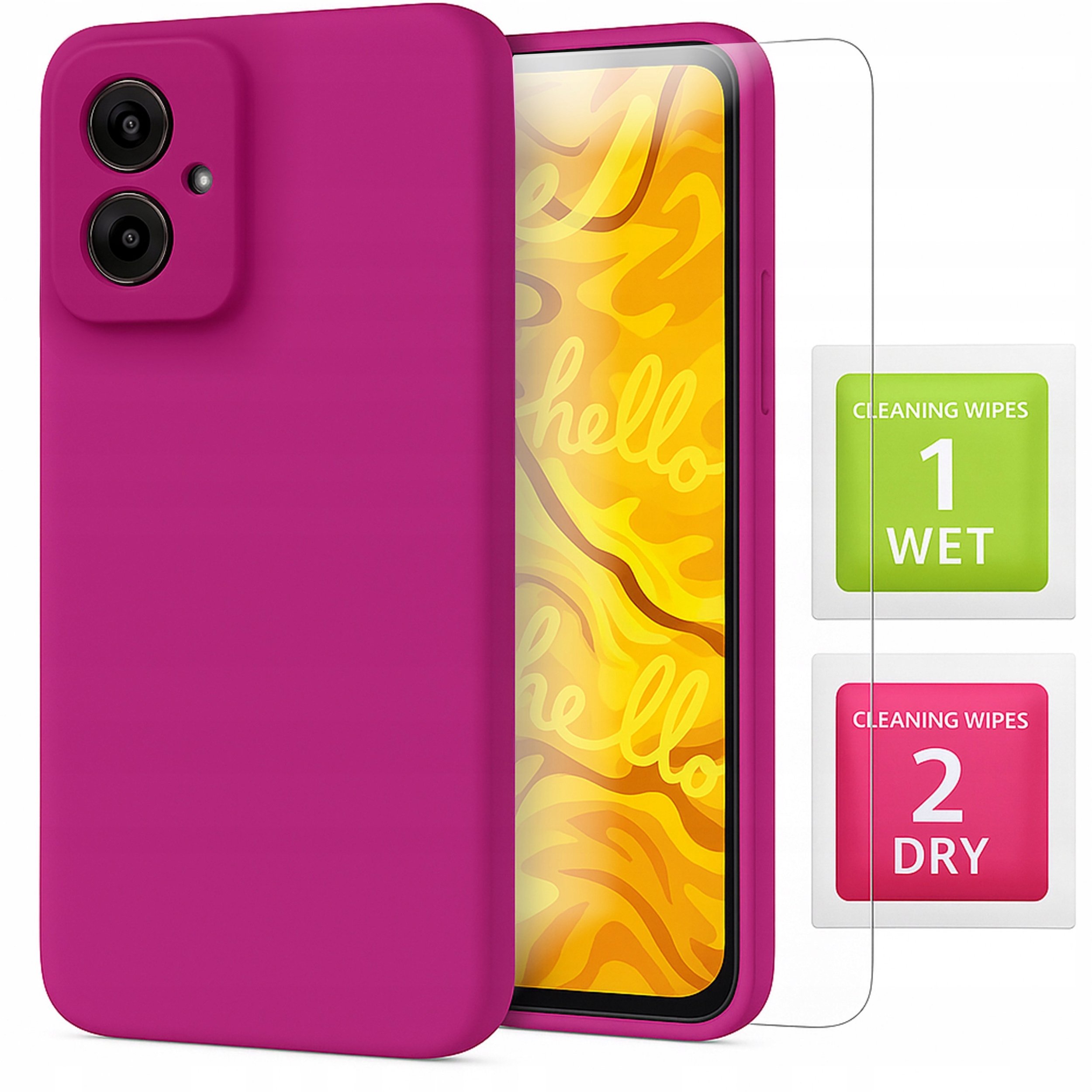 Etui Do Motorola Moto G55 5G (Ciemnoróżowe, Matowe, Silikonowe) Szkło 9H