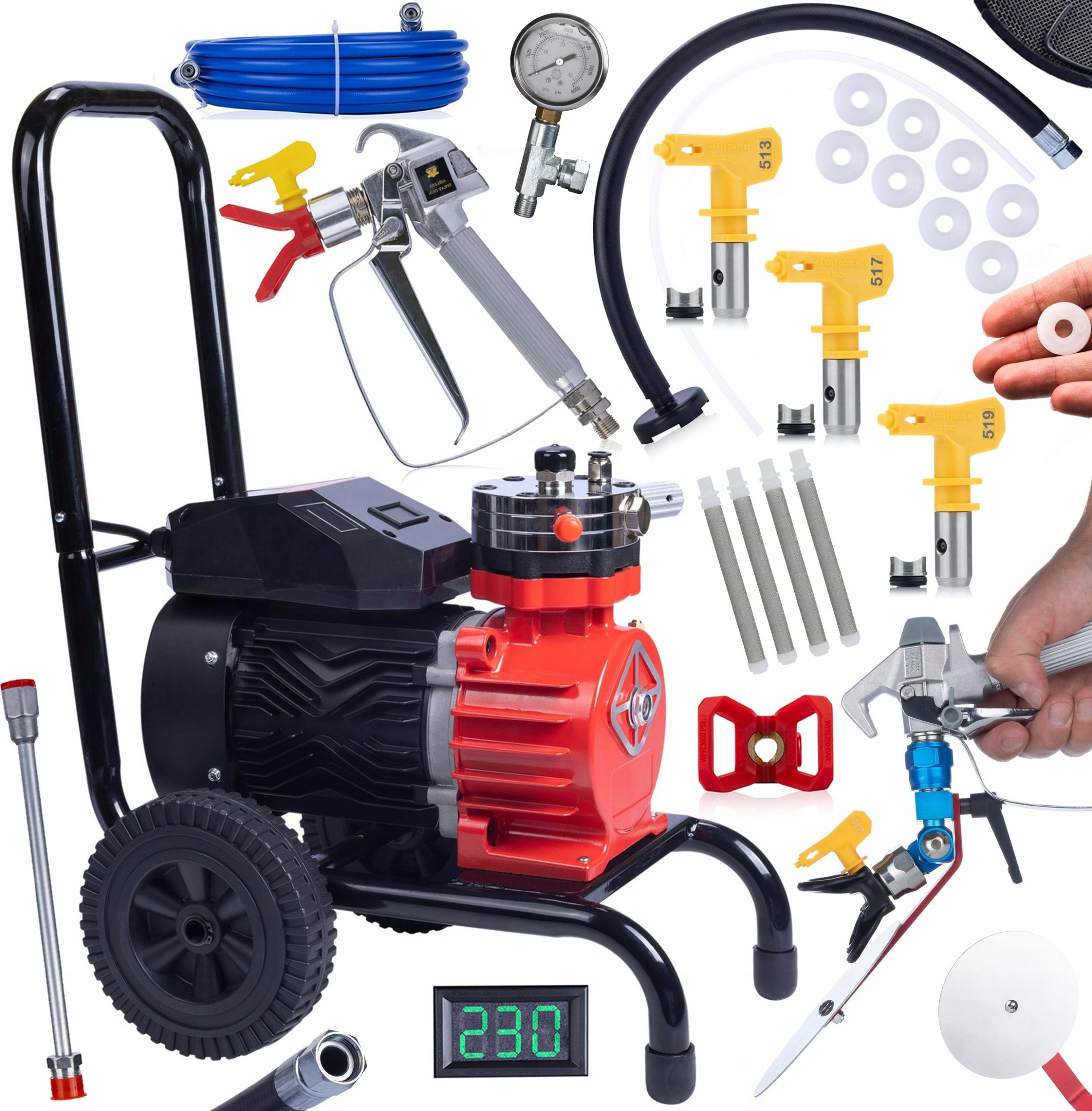 Rosfix Agregat malarski Rosfix Red Strong Storm 1100 RSS05 3500W 22MPA 18L/min + 4x Filtr 60 mesh + 9x uszczelki + Dysze + Odcinarka kolorów