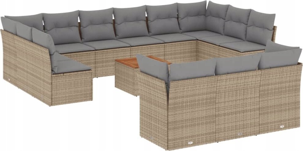 vidaXL 14-częsciowy zestaw mebli ogrodowych z poduszkami, mieszany beż