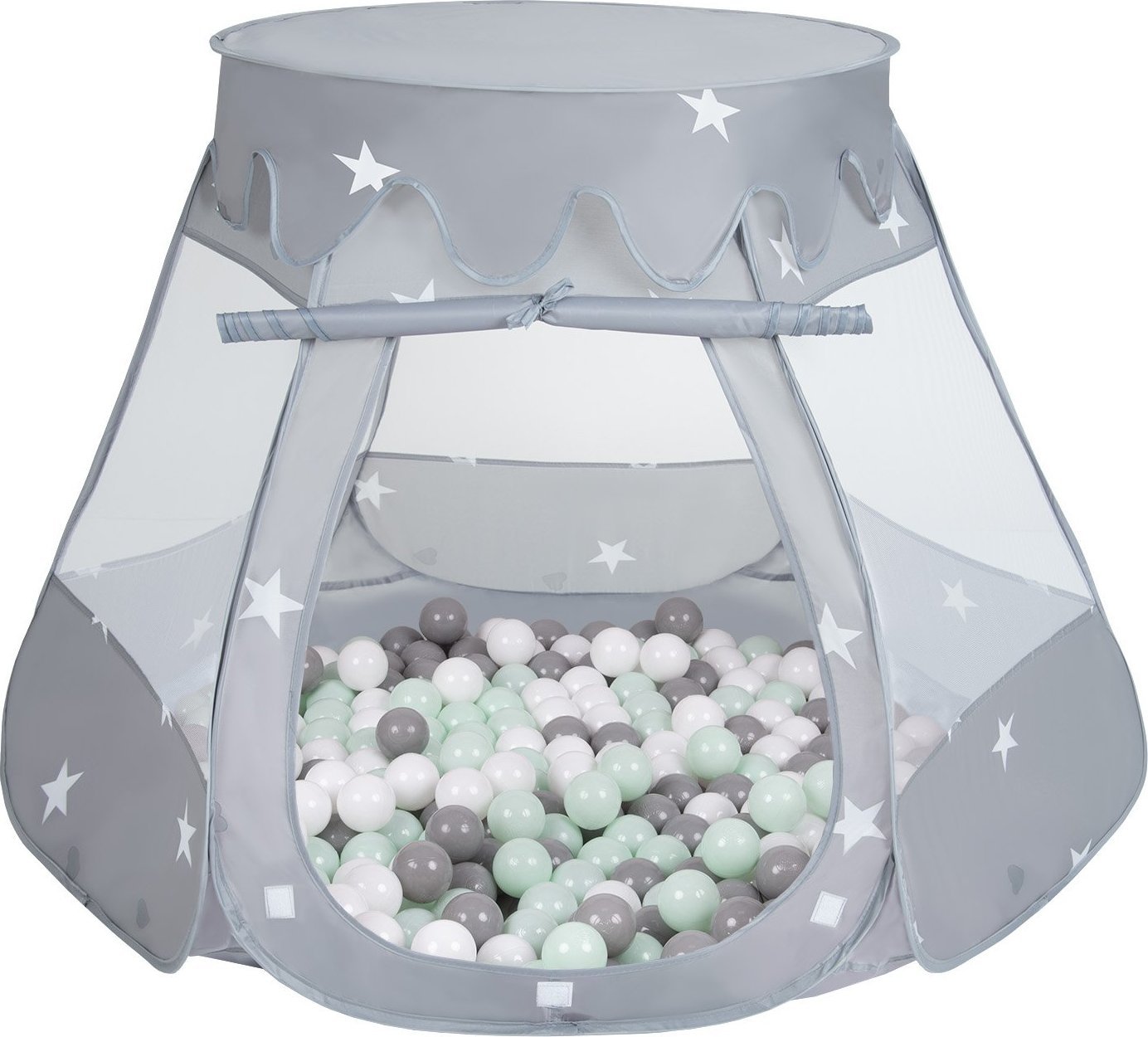 Selonis Selonis Namiot zamek NZ-100X z piłeczkami 6cm szary: biały-szary-mięta 105x90cm/200piłek Zabawka namiot dla dzieci
