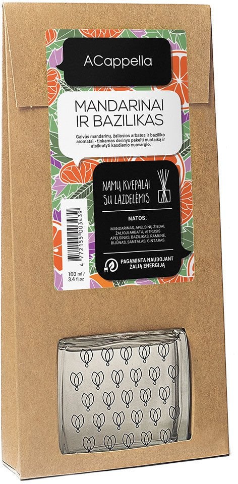 Namų kvapas su lazdelėmis ACappella Mandarinai ir bazilikas, 100 ml