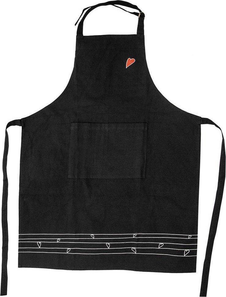 Orion Fartuch kuchenny z kieszonką bawełniany wiązany czarny serduszka