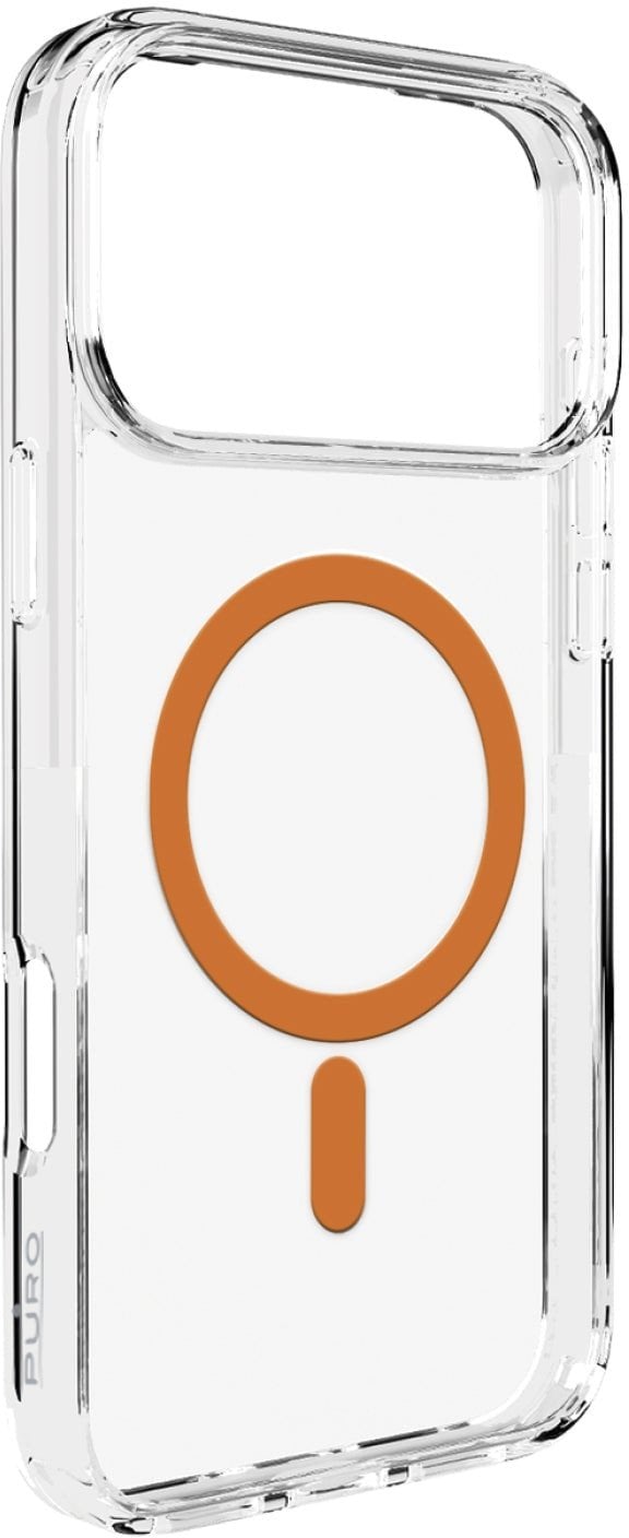 Etui Puro Lite Mag TPU+PC kompatybilne z MagSafe na iPhone 17 Pro - przezroczyste z pomarańczowym pierścieniem