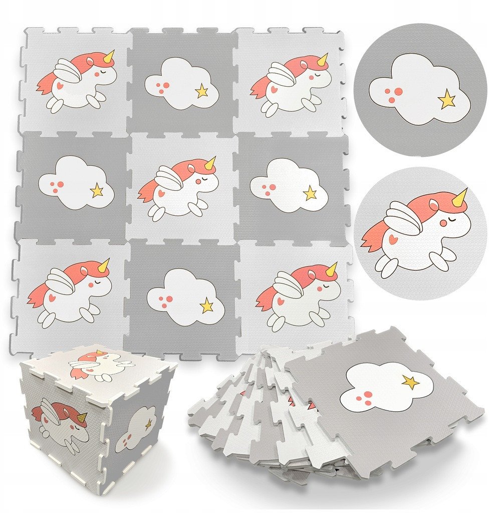 Mata piankowa dla dzieci puzzle piankowe edukacyjna kojec jednorożec duża