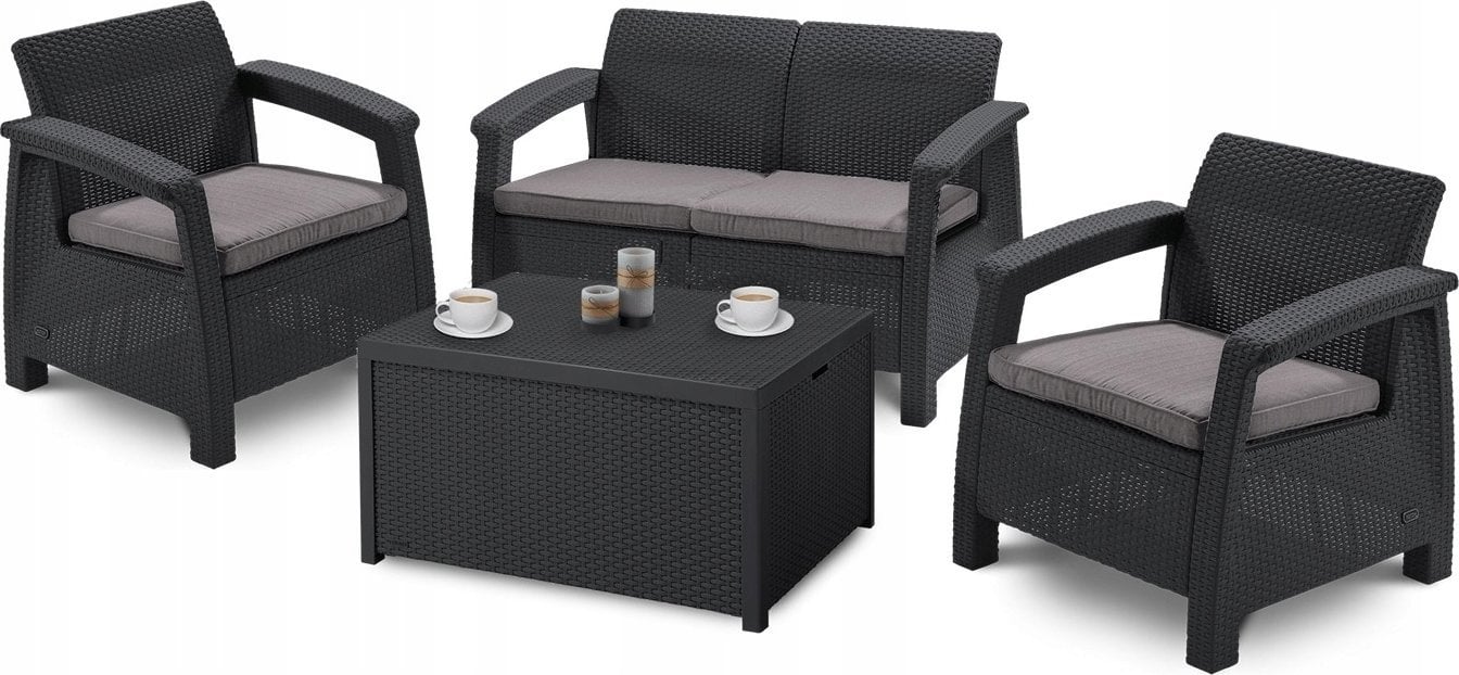 Curver Corfu Box grafit - meble ogrodowe ze skrzynią na poduszki meblobranie