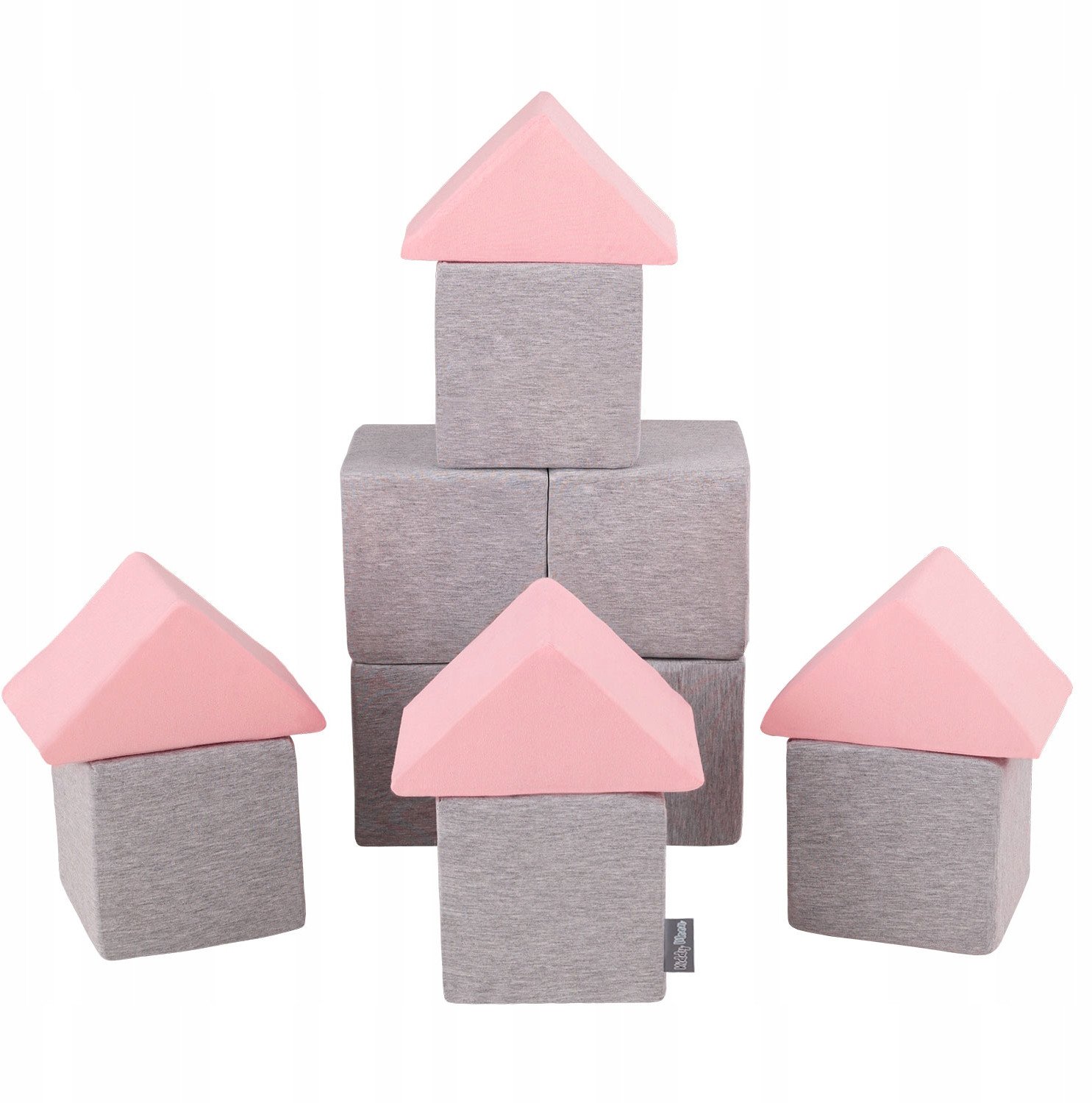 KiddyMoon Miękkie klocki 14cm mix: jasnoszary-różowy 12 Zabawka klocki z pianki