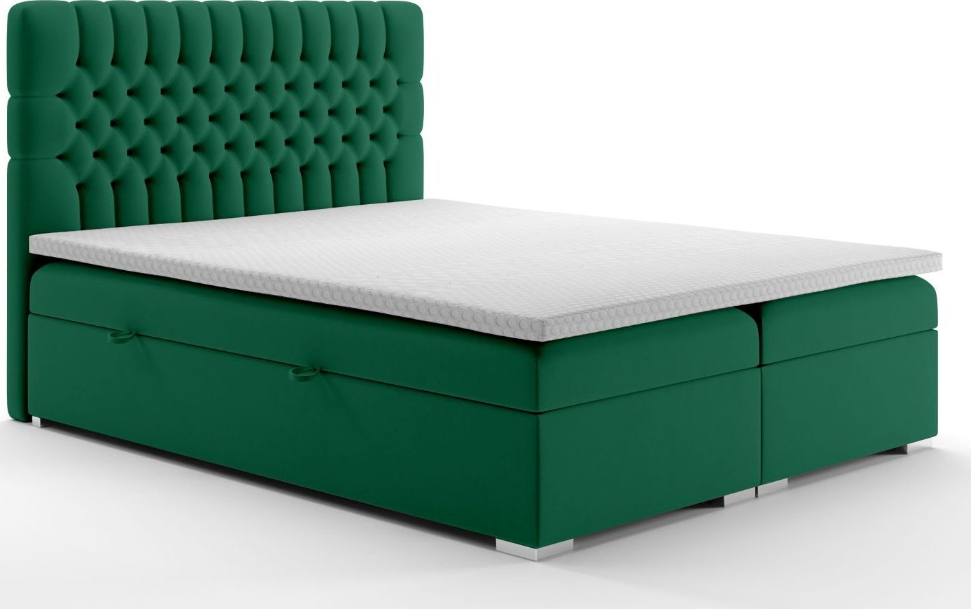 LAVERTO Łóżko kontynentalne RUBID 180x200 zielone velvet z pojemnikiem