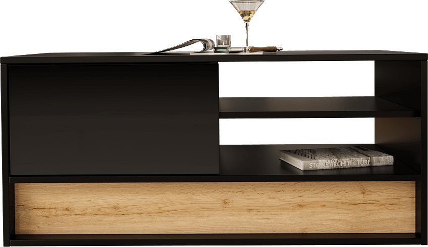 MEGSTYL DWUSTRONA ŁAWA 100CM Z WSTAWKĄ DĄB WOTAN - VISION 06 Czarny - Wotan mat - Czarny połysk