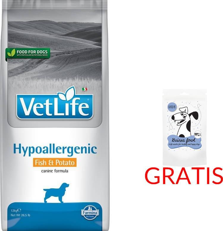 Farmina FARMINA Vet Life Dog Hypoallergenic Fish & Potato 12kg + PEPE mini chunkies guinea fowl (perliczka) 70g GRATIS