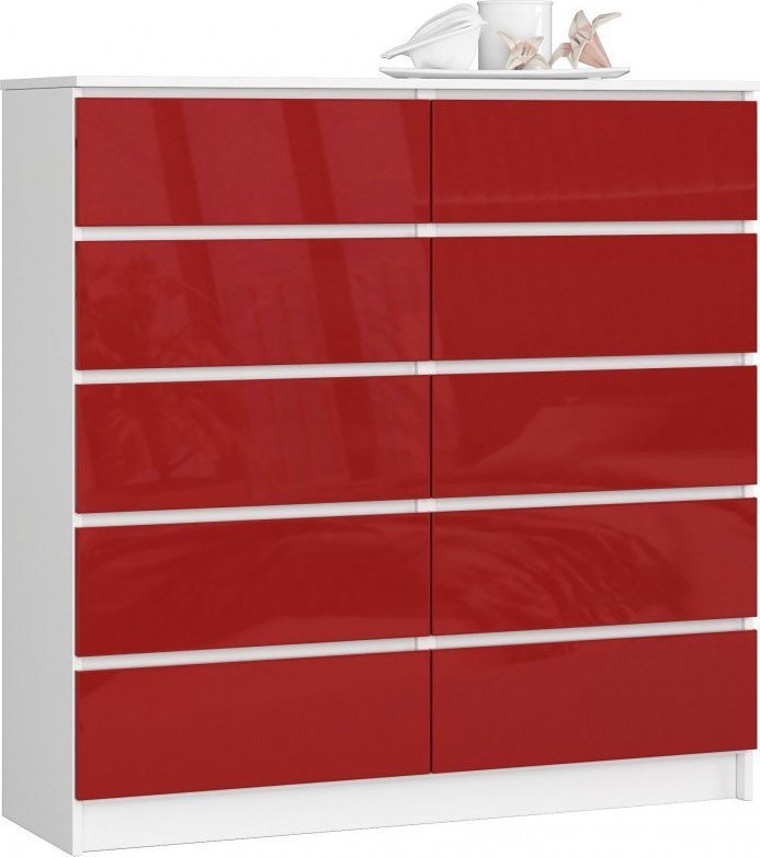 Elior Młodzieżowa komoda z szufladami biała + czerwony połysk - Zolari 4X