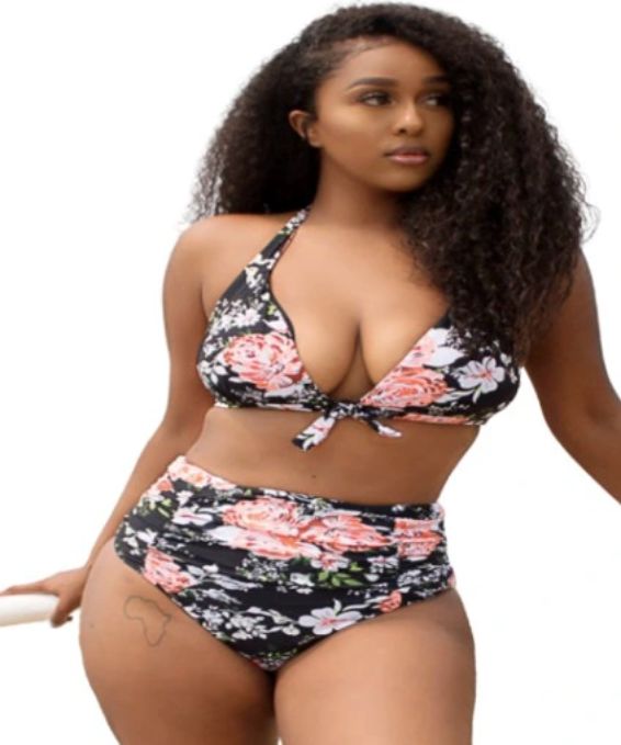 Pan i Pani Gadżet Strój Kąpielowy z Wysokim Stanem w Kwiaty