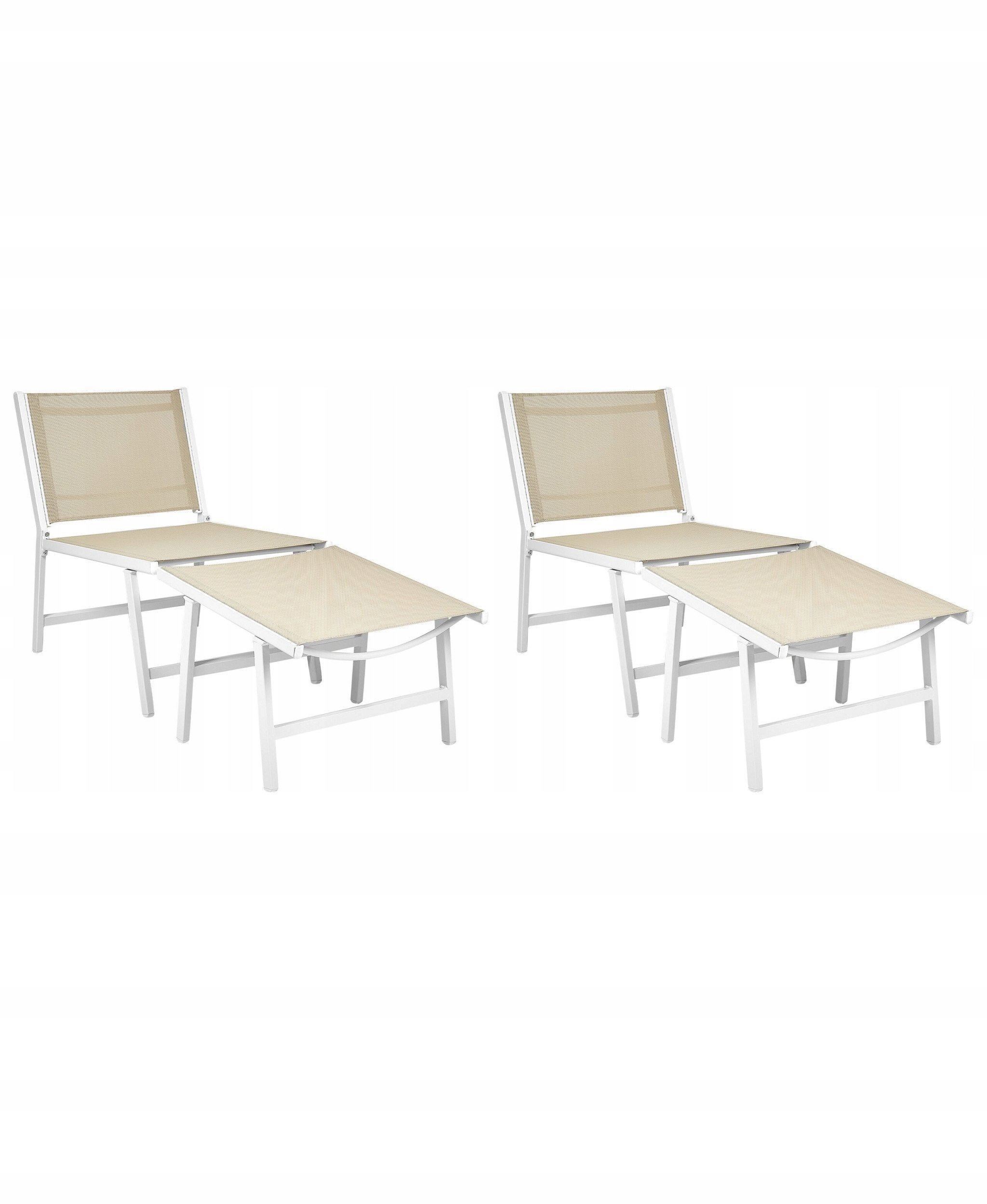 Beliani Zestaw 2 krzeseł ogrodowych MARCEDDI Z podnóżkiem Metal Biały/ beżowy