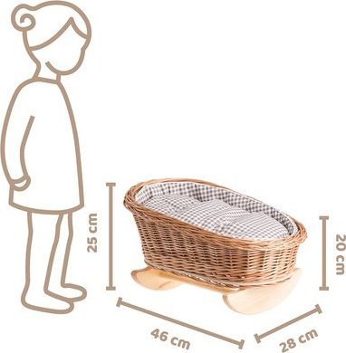 WickerPL BUJANE ŁÓŻECZKO KOŁYSKA Z WIKLINY DLA LALEK Z POŚCIELĄ 46X28 H 20/25 CM