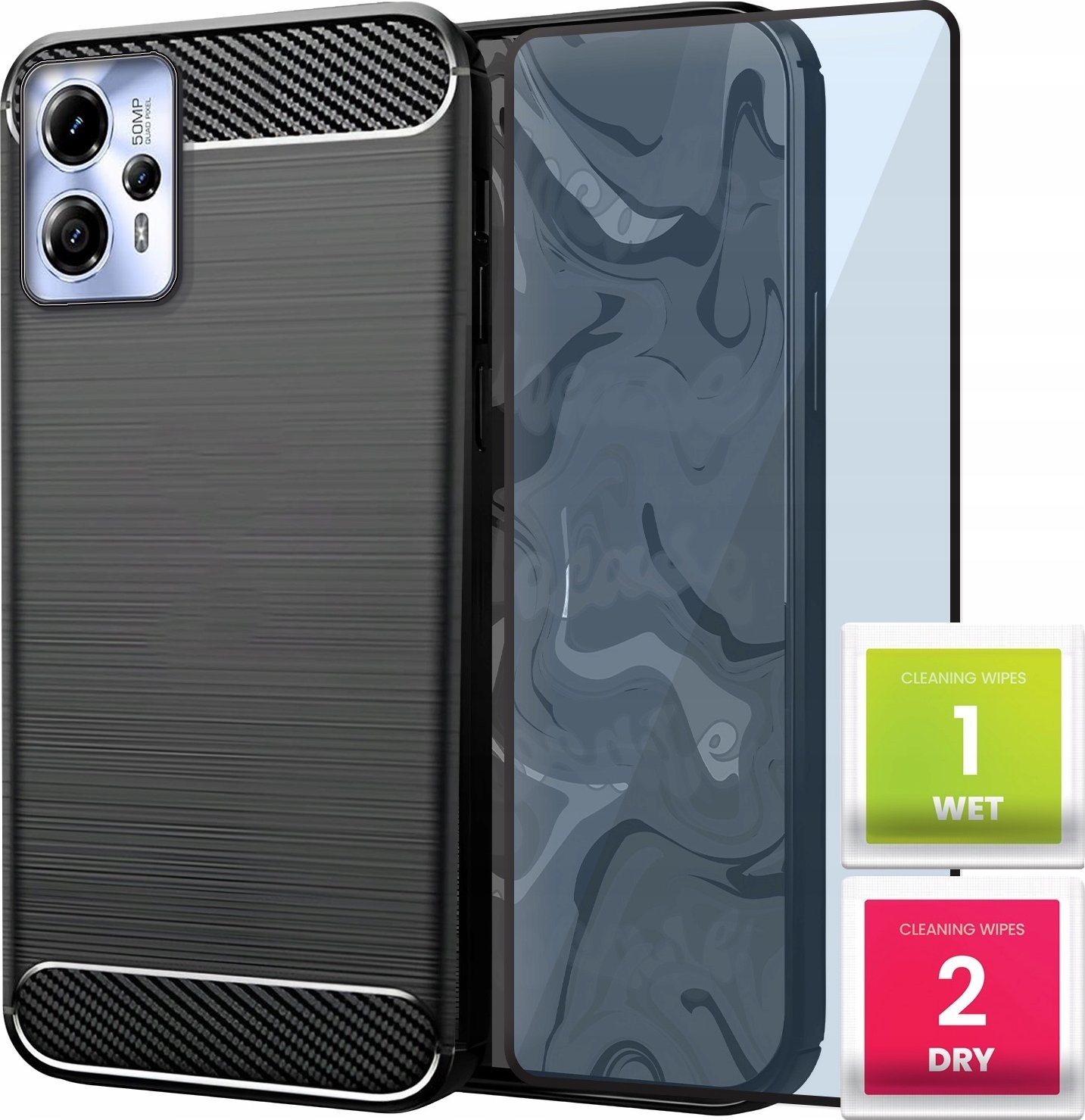 Etui do Motorola Moto G13 / G23 / G53 5G (Czarne, Karbon, Pancerne) Szkło