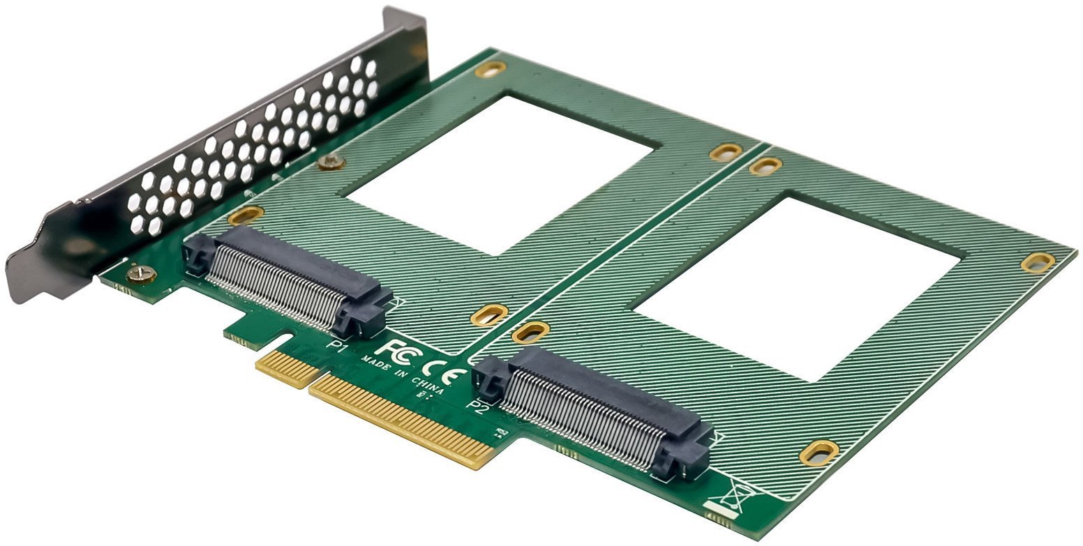 InLine® PCIe Karte zu 2x intern U.2 NVMe SFF-8639 – Bifurcation, PCIe x8, breit