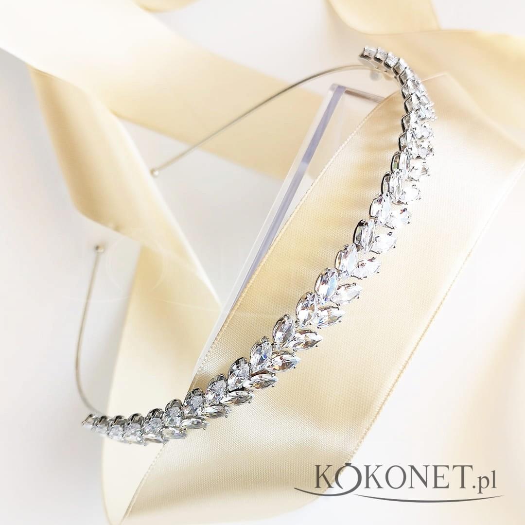 KOKONET Delikatna opaska CYRKONIE srebrna ślubna swarovski