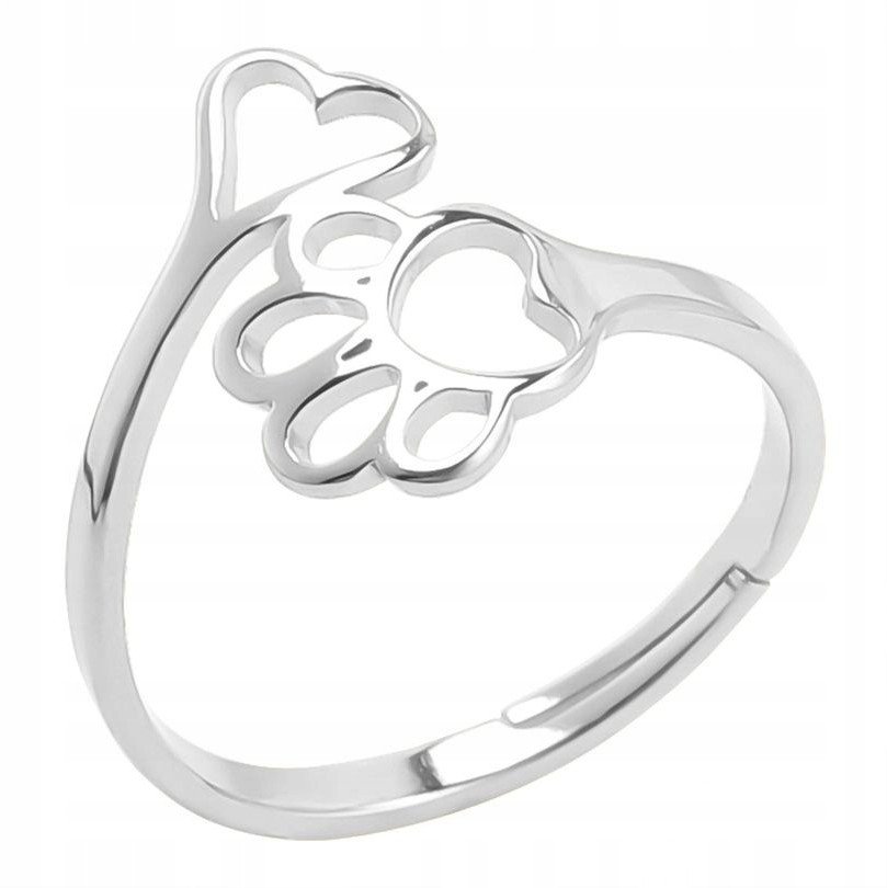 Srebrny DAMSKI PIERŚCIONEK REGULOWANY Uniwersalny ŁAPKA SERCE Prezent PIES