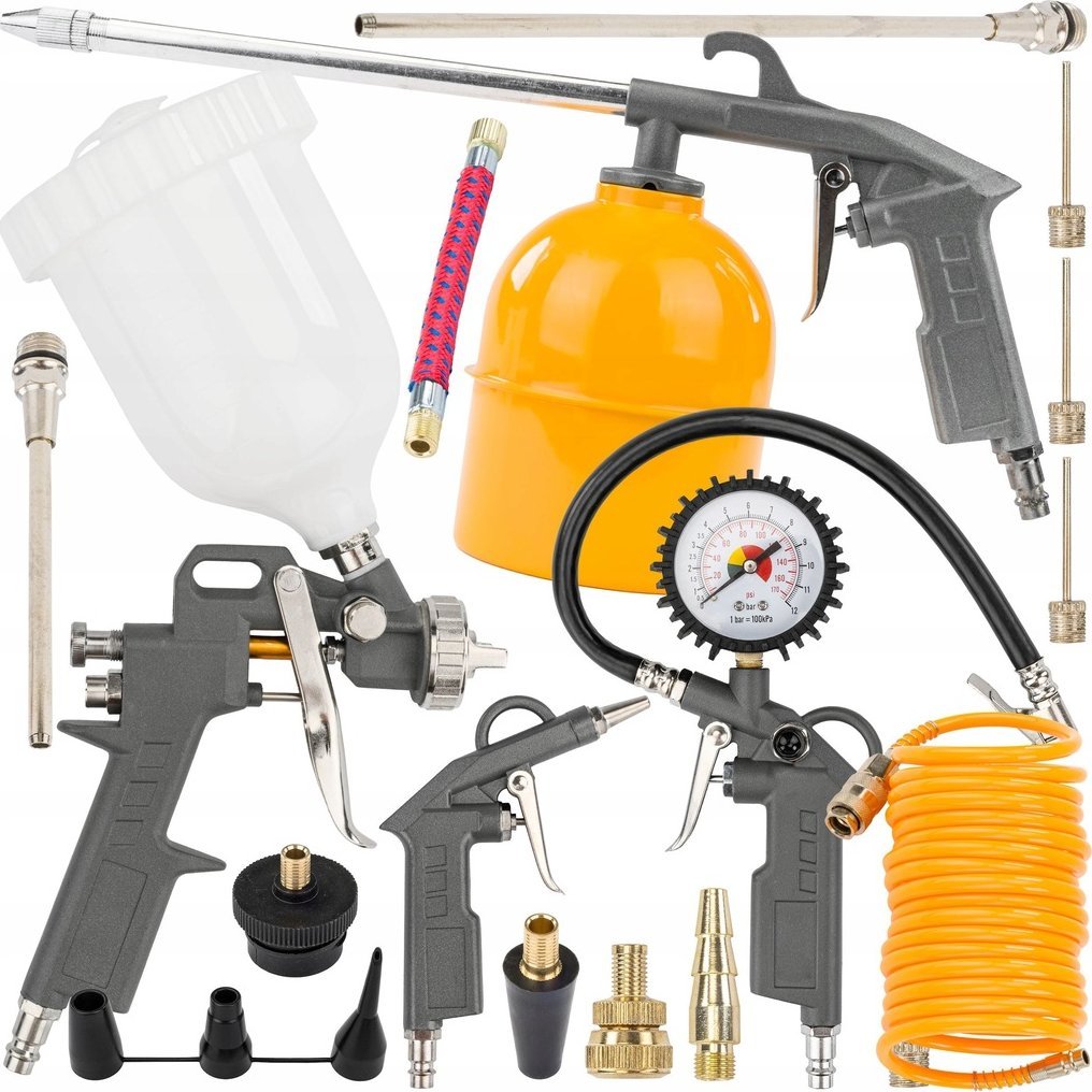 Powermat ZESTAW NARZĘDZI PNEUMATYCZNYCH MALARSKICH DO KOMPRESORA PISTOLET WĄŻ 18 EL.