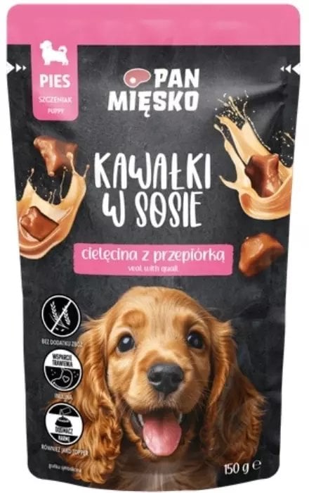 Pan Mięsko Karma mokra dla psa Kawałki w sosie Cielęcina z przepiórką (szczeniak) 150g