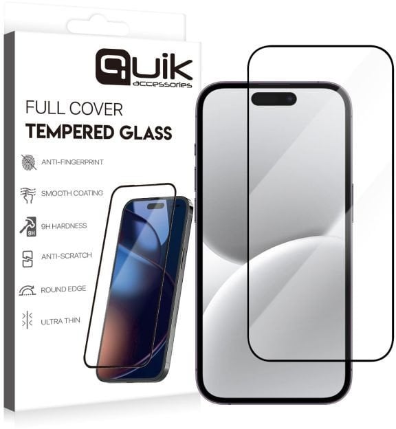Quik Accessories Full Cover Tempered Glass for Apple iPhone 16