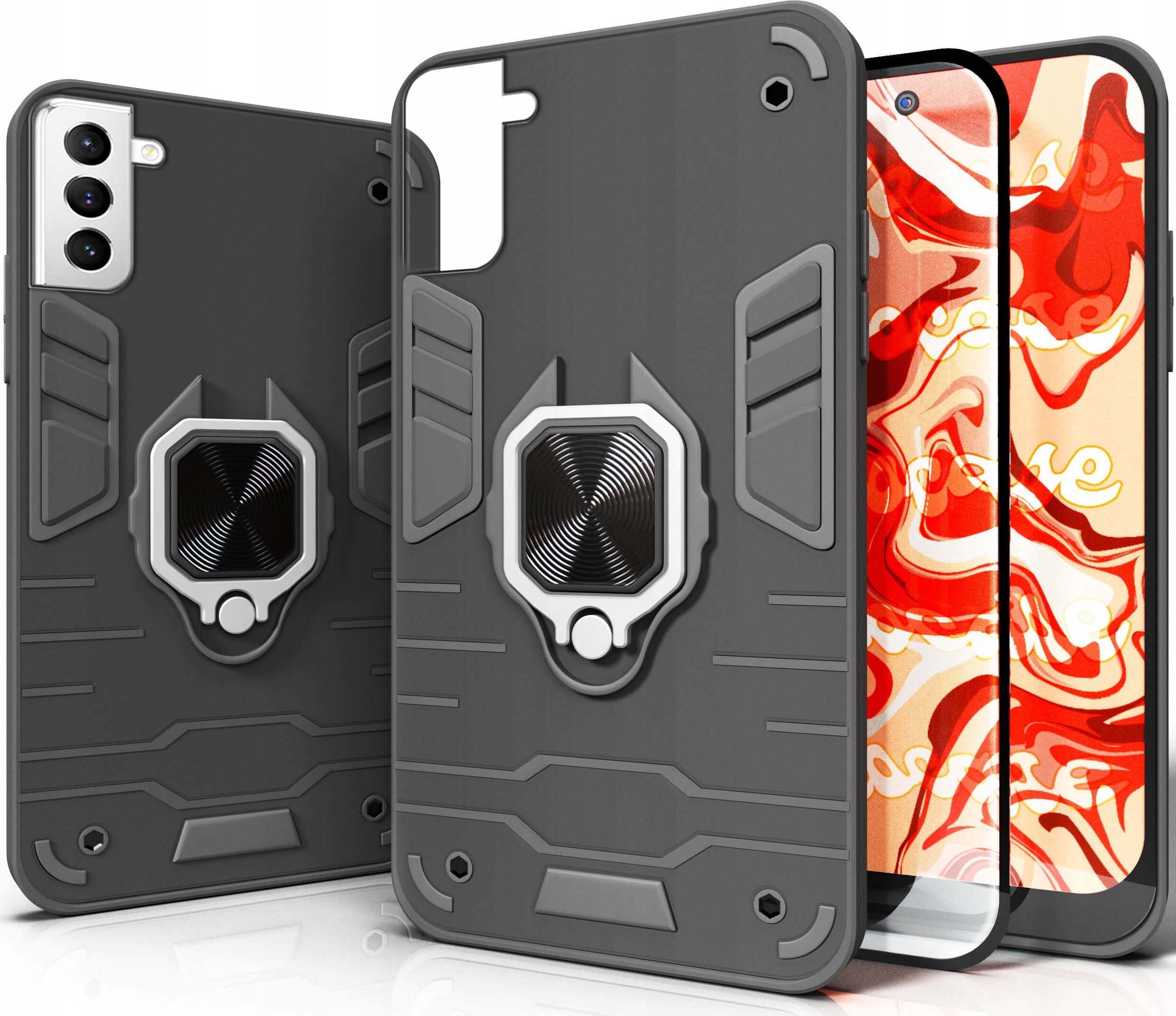 Hello Case ETUI PANCERNE DO SAMSUNG GALAXY S22 CZARNE OBUDOWA ARMOR HOLDER RING SZKŁO