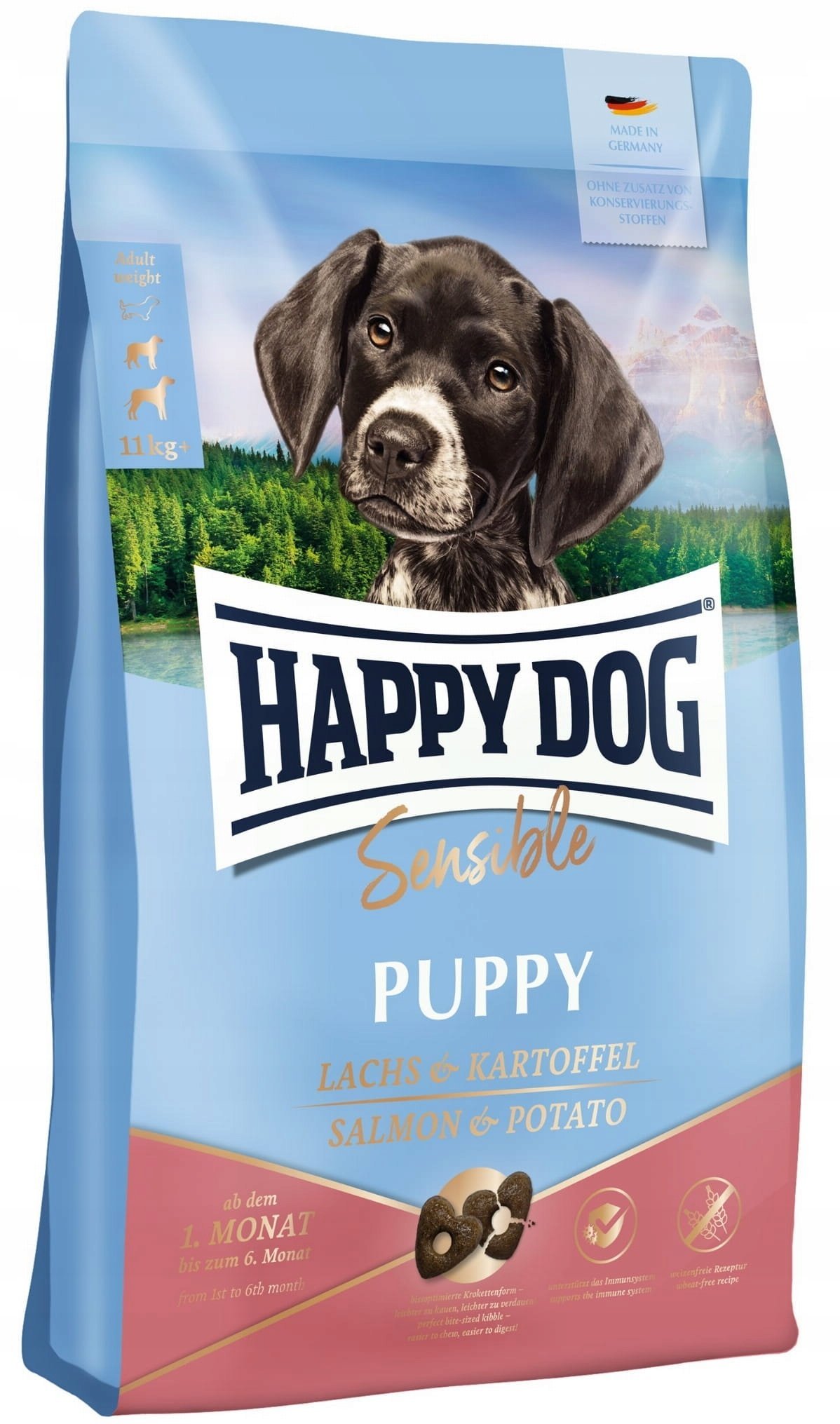 Happy Dog Sensible Puppy, sucha karma, dla szczeniąt, 1-6 miesięcy, łosoś i ziemniak, 1 kg