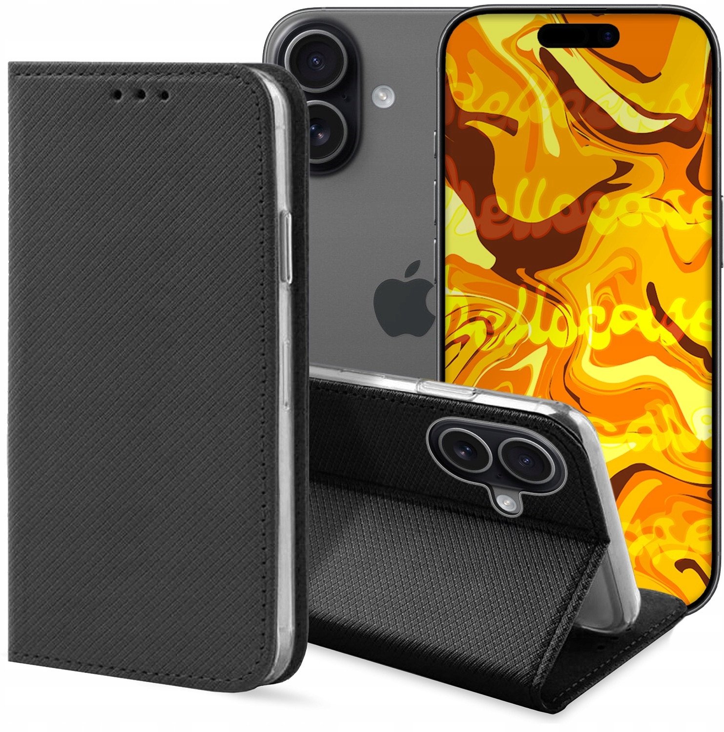 ETUI Z KLAPKĄ DO APPLE IPHONE 17 CZARNE ZAMYKANE MAGNETYCZNE KABURA CASE