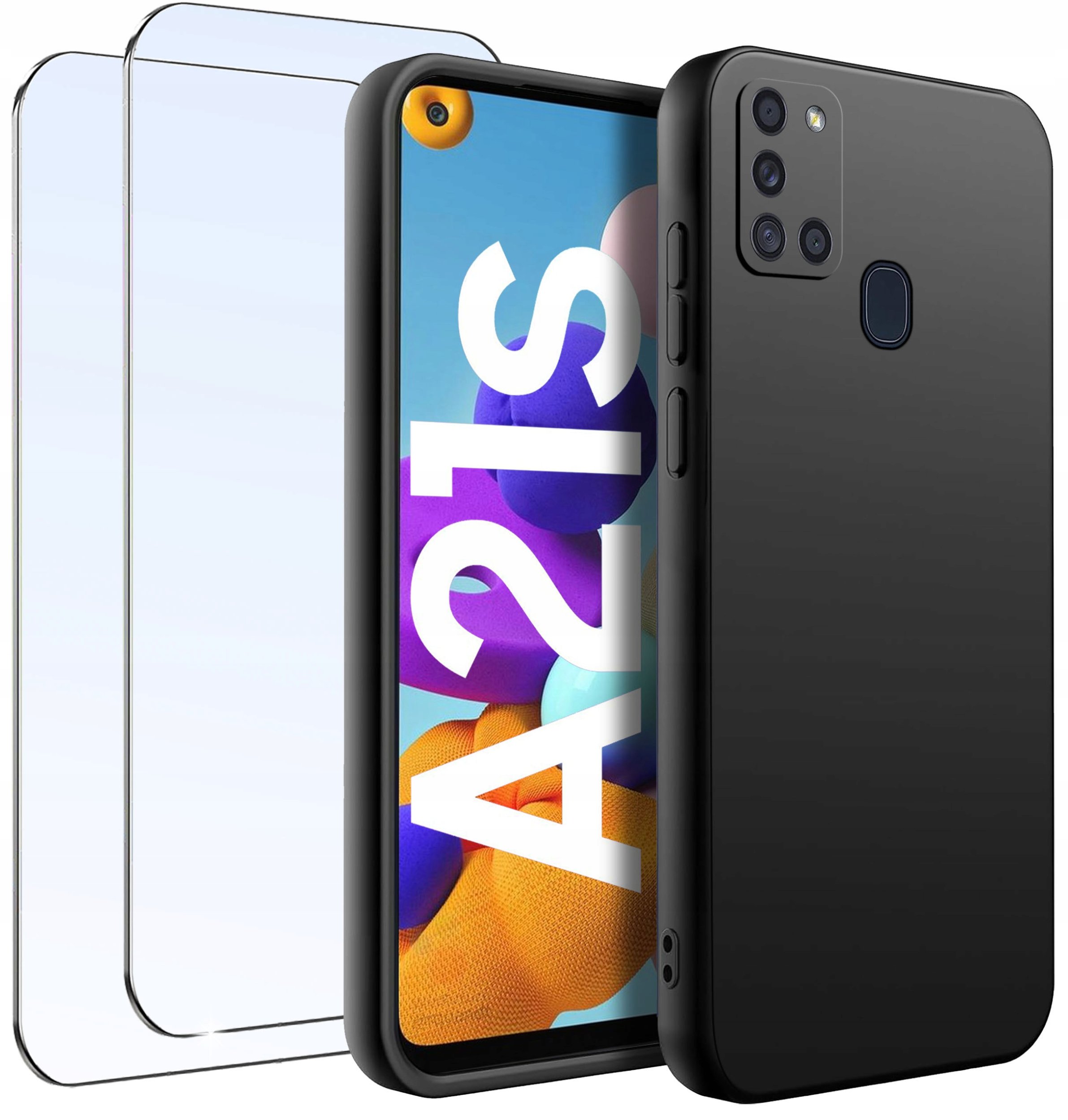 ZESTAW Etui do Samsung A21s Matowe Czarne Silikon + 2 SZTUKI SZKŁO