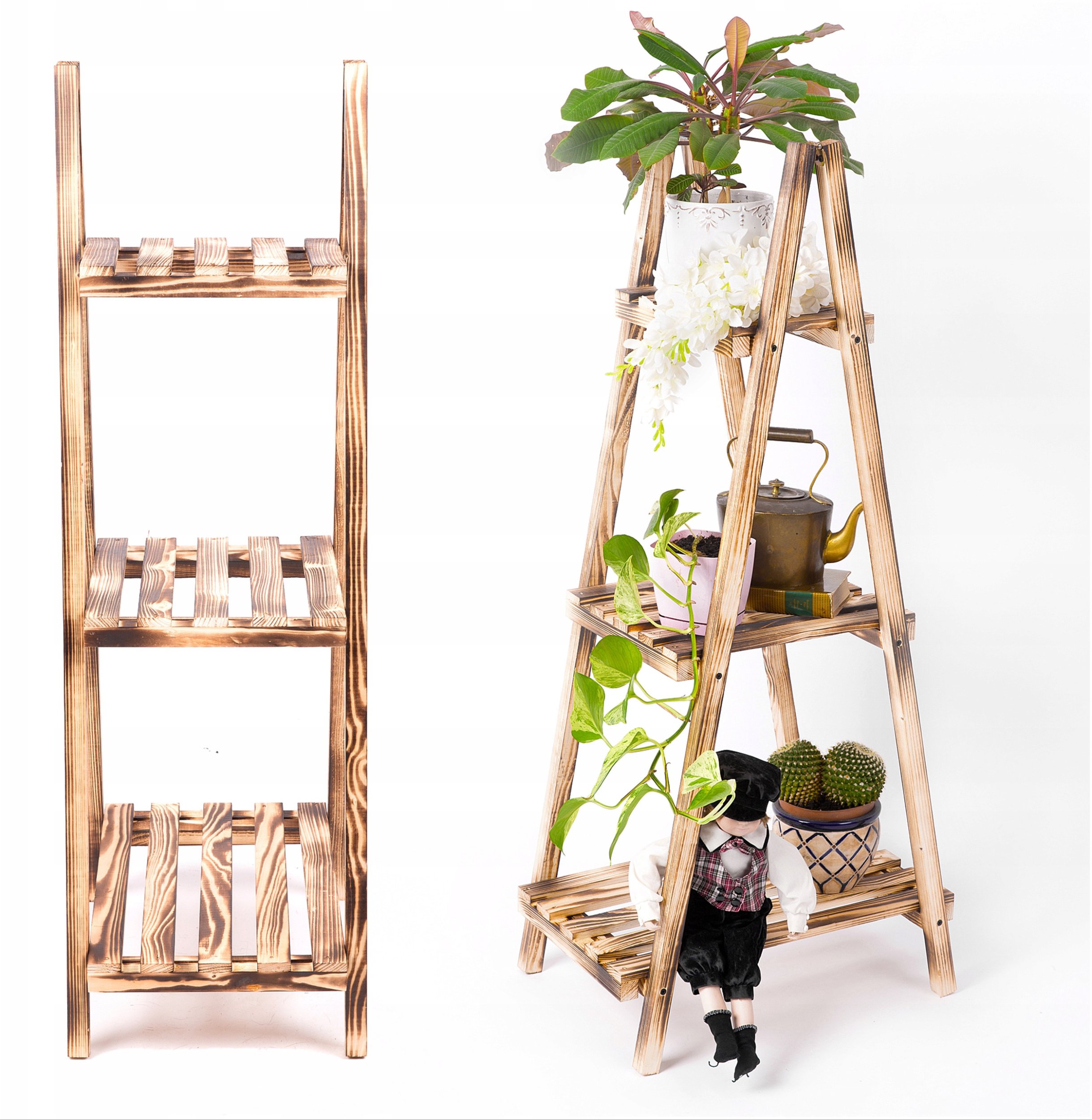 STOJAK NA KWIATY DREWNIANY DRABINKA OPALANY