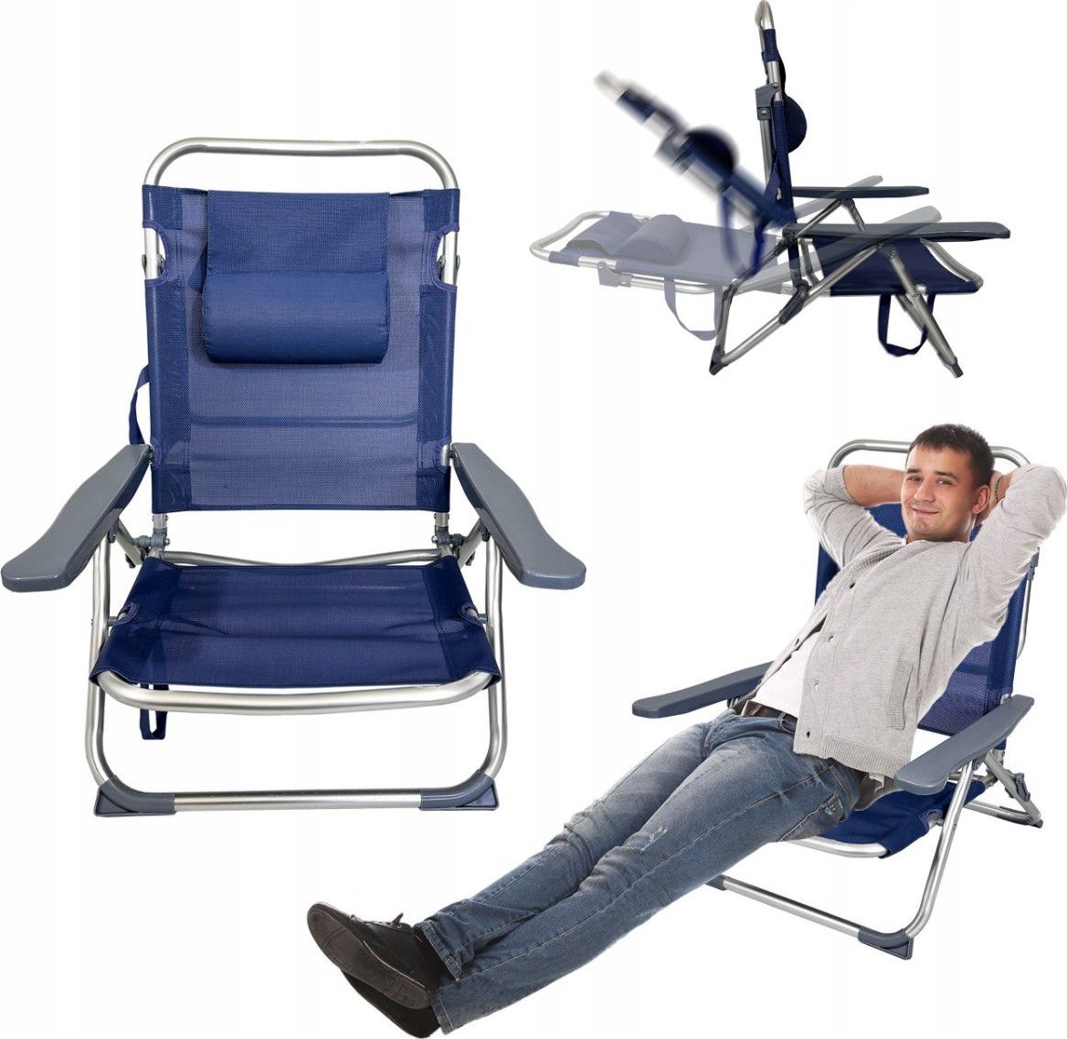 kontrast Leżak turystyczny plażowy ogrodowy składany OLIVIA granatowy