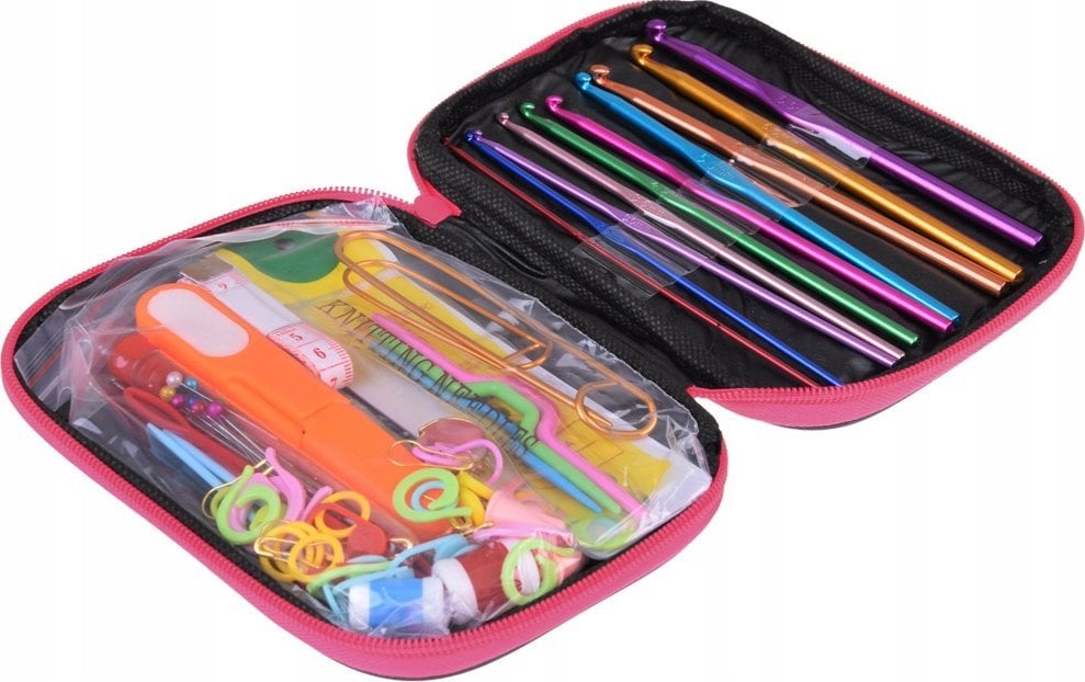 Jokomisiada Zestaw do szydełkowania 100ele szydełka 0,6-6,5 akcesoria etui ZA5319