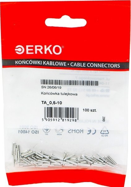 Erko Końcówka tulejkowa nieizolow TA 0,5/10 ERKO 100szt