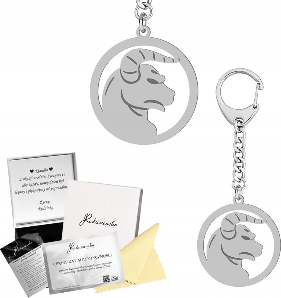 Radziszewska Jewellery BRELOK ZE ZNAKIEM ZODIAKU BYK SREBRO 925 PREZENT GADŻET GRAWER GRATIS