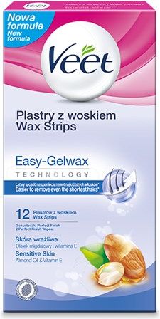 Veet Plastry do depilacji z woskiem dla skóry wrażliwej 12 szt