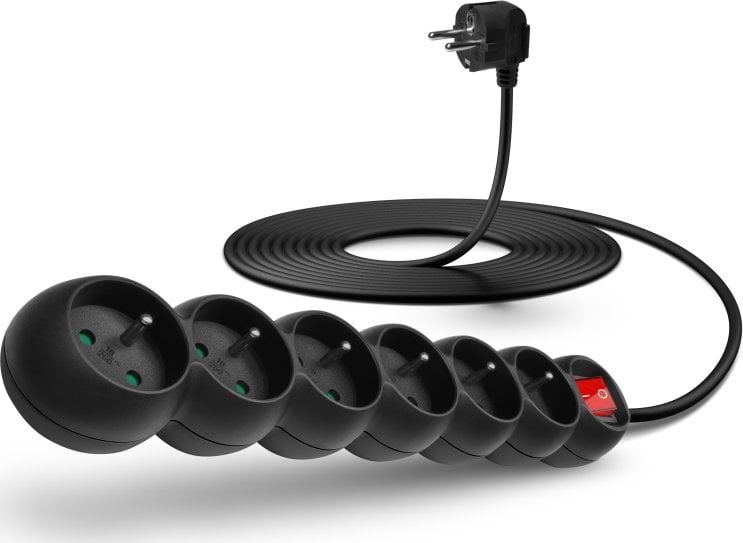 Connect IT Przedłużacz 230 V, 6 gniazd, 5 m, z wyłącznikiem (czarny)