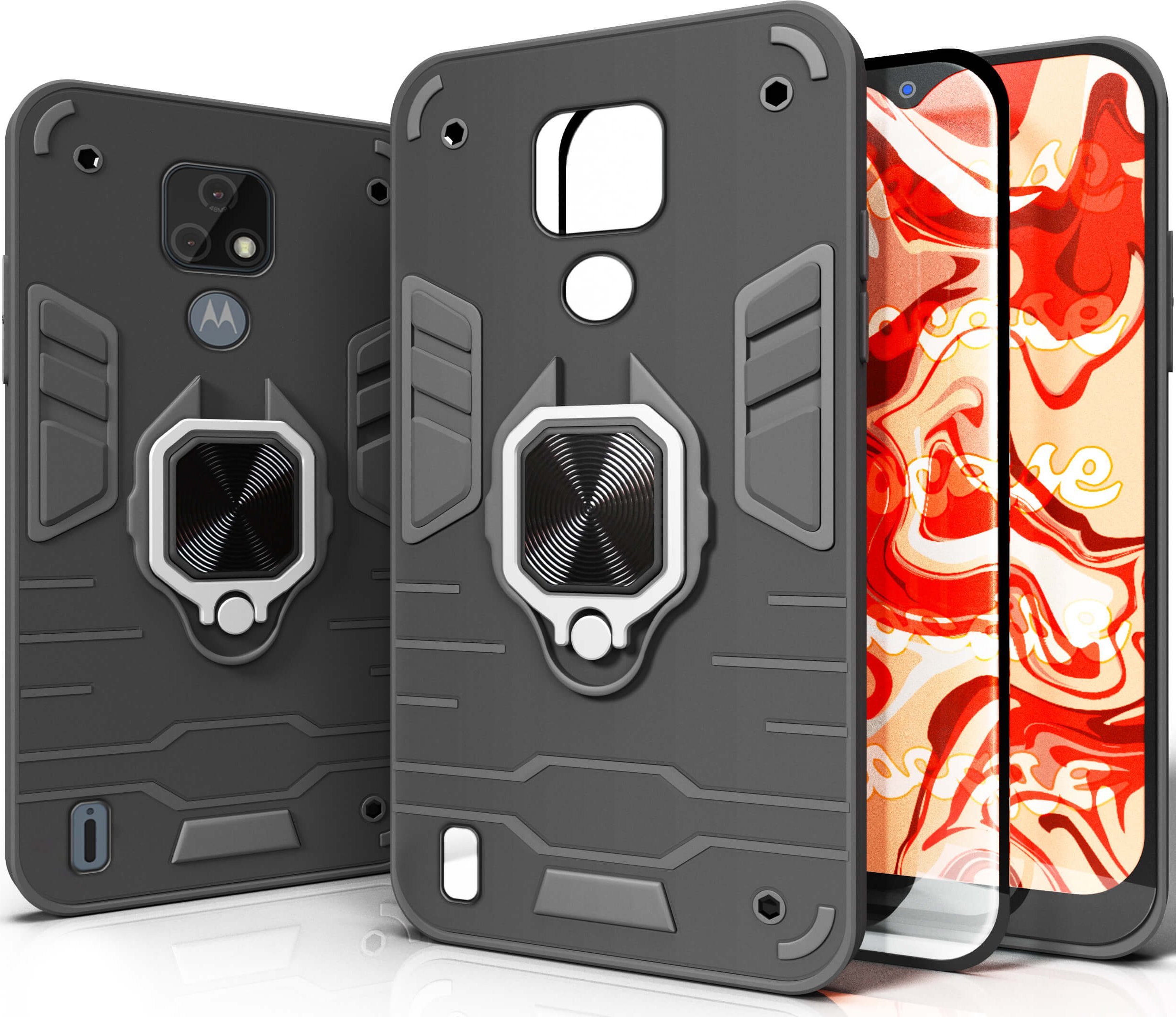 Hello Case ETUI PANCERNE DO MOTOROLA MOTO E7 CZARNE OBUDOWA ARMOR HOLDER RING SZKŁO