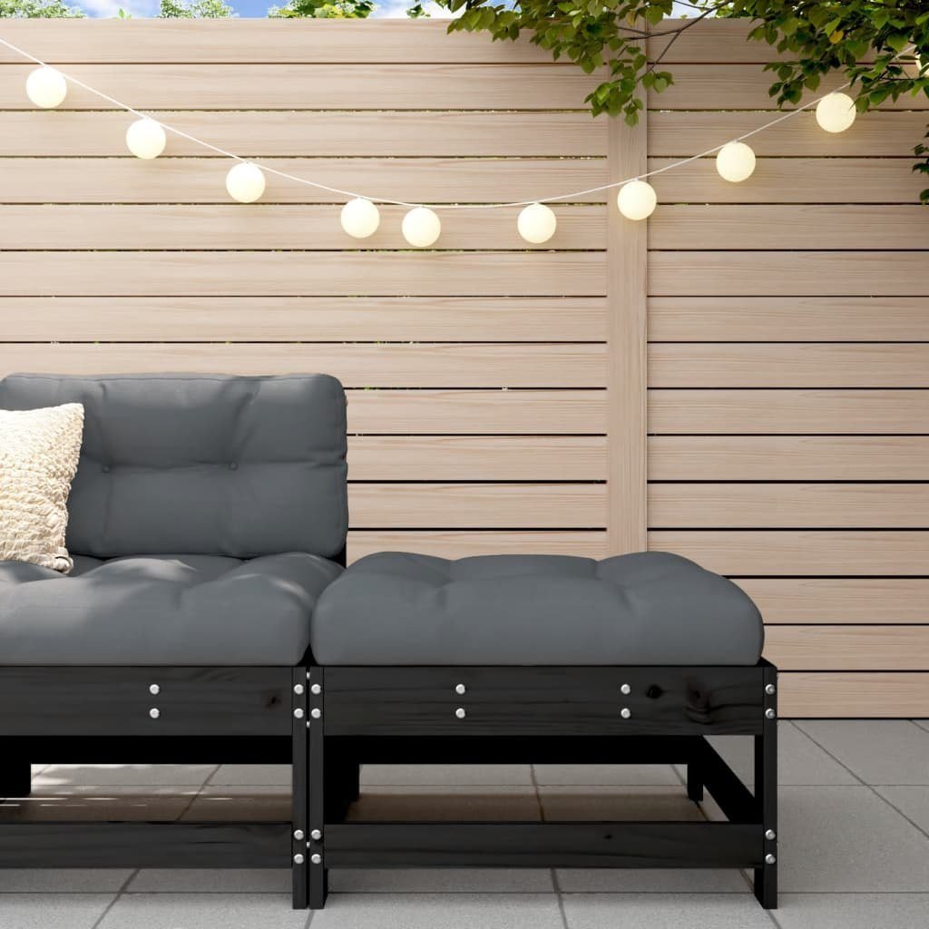 vidaXL Podnóżek ogrodowy z poduszką, czarny, lite drewno sosnowe