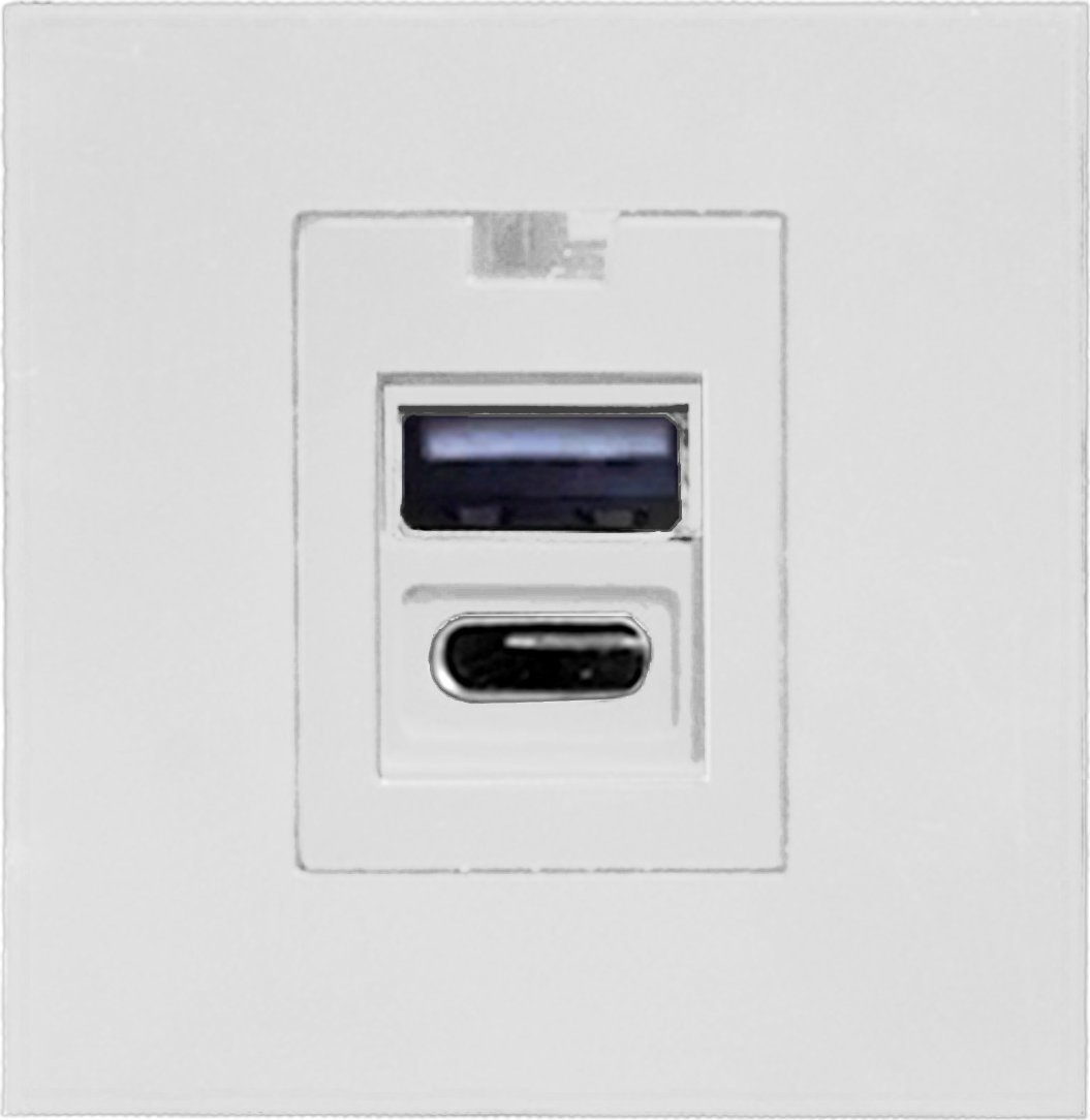 Orno NOEN USB x2 - typ A+C, podwójny port modułowy 45x45mm z ładowarką USB, 2,1A 5VDC, biały