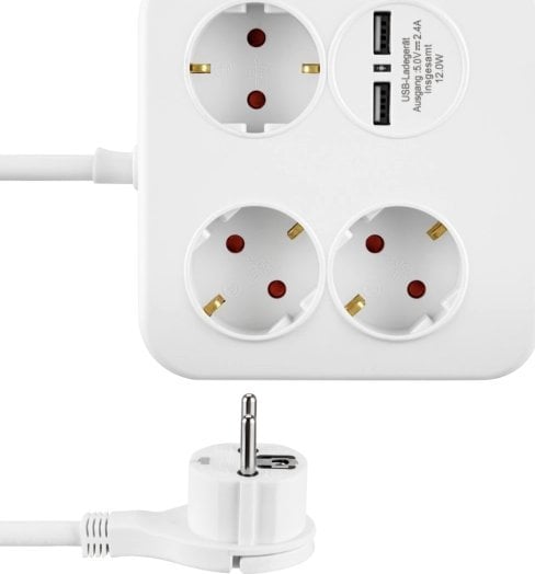 REV REV PowerQuad 3-fold 2x USB white Multiple Socket Outlet