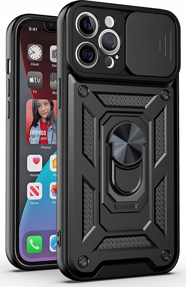 Hello Case Etui do Oppo A59 5G (Czarne, Pancerne, Armor Case, Obudowa, Holder, Ring)