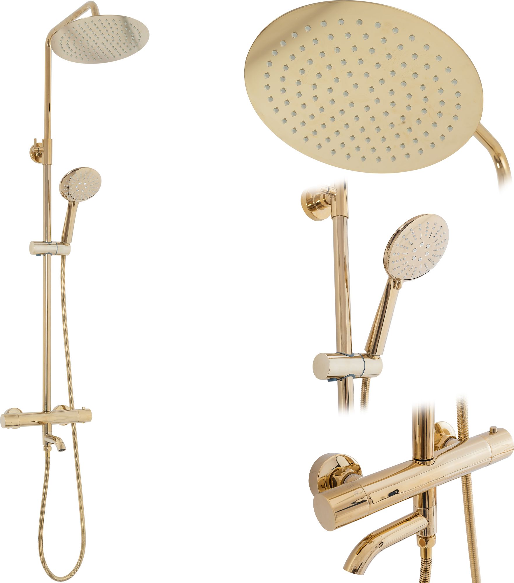 Zestaw prysznicowy Rea Zestaw Prysznicowy Natryskowy z Termostatem Lungo Złoty