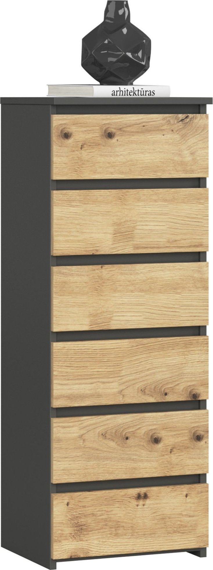 Fabryka Mebli Akord Komoda CL6 40 cm 6 szuflad - grafit szary - dąb artisan