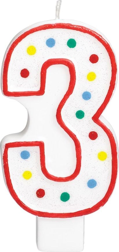 AMSCAN Świeczka cyferka w kropeczki trzy 3 - 13 cm - 1 szt. uniwersalny