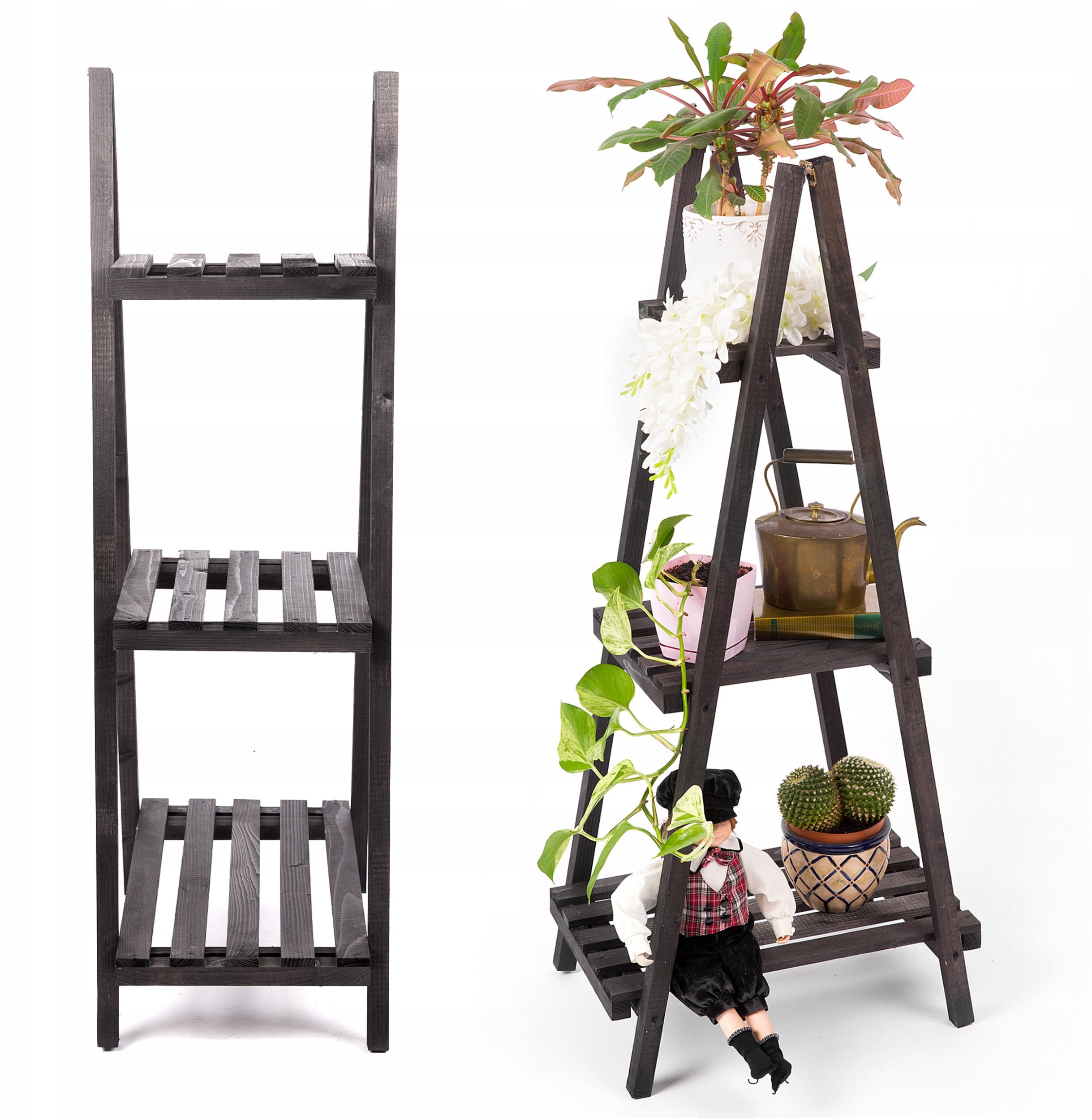 STOJAK NA KWIATY DREWNIANY KWIETNIK CZARNY