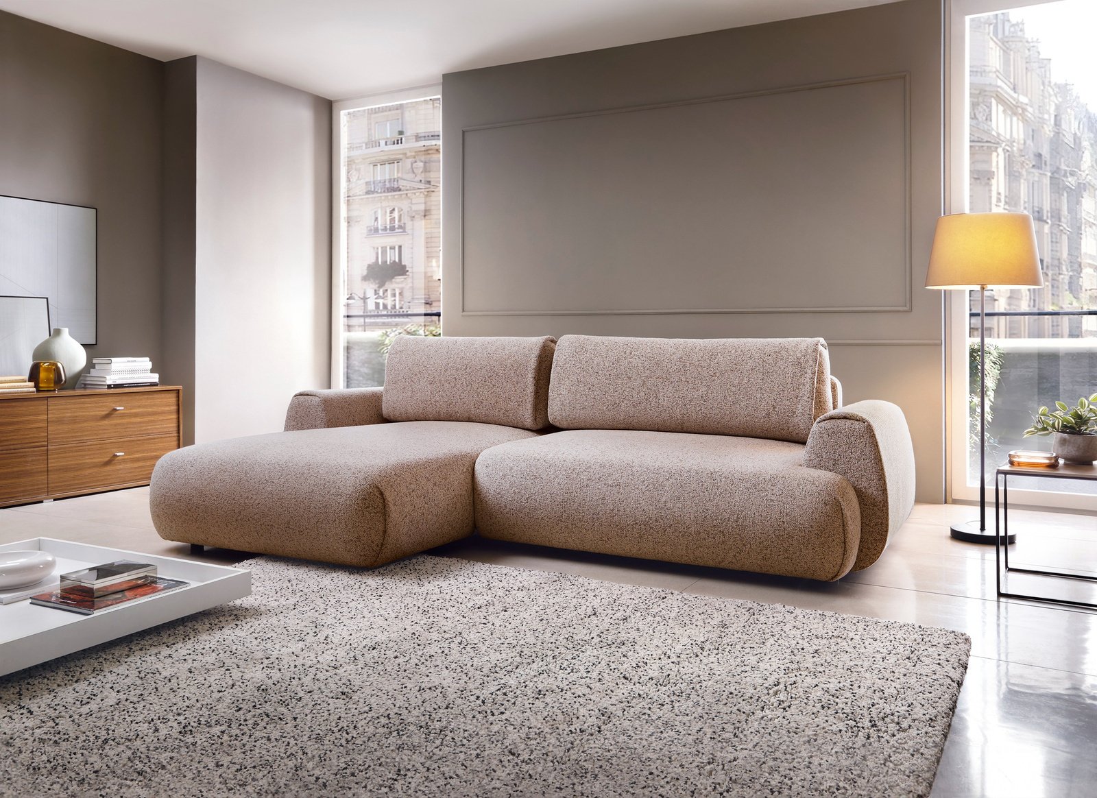 Ravio Narożnik VERNIO lewostronny plecionka Puente 68 bakłażan fiolet funkcja spania