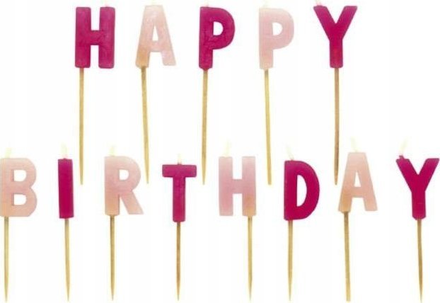 AMSCAN Świeczki urodzinowe HAPPY BIRTHDAY różowe literki 551763